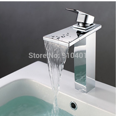 Wholesale And Retail Promotion Deck Mounted Waterfall Bathroom Basin Faucet Single Handle Vanity Sink Mixer Tap [Chrome Faucet-1380|]