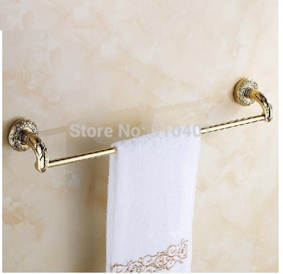 Wholesale And Retail Promotion Golden Brass Wall Mount Towel Rack Holder Flower Carved Bathroom Shelf Towel Bar