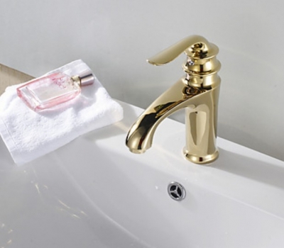 Wholesale And Retail Promotion Golden Deck Mounted Bathroom Baisin Faucet Solid Brass Single Handle Mixer Tap