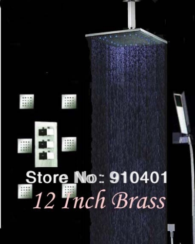 Wholesale And Retail Promotion LED Brass 12" Chrome Thermostatic Shower Faucet 6 Massage Jets Shower Mixer Tap [LED Shower-3294|]