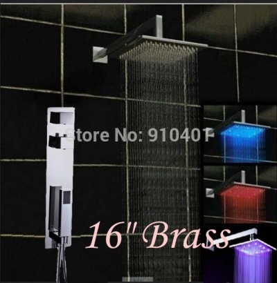 Wholesale And Retail Promotion LED Large 16"(40cm) Square Shower Head Thermostatic Vavle W/ Hand Shower Mixer [LED Shower-3335|]