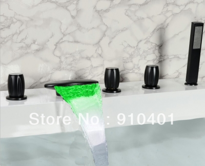 Wholesale And Retail Promotion LED Oil-rubbed Bronze Bathroom Waterfall Tub Faucet with Hand Shower 5PCS Shower [5 PCS Tub Faucet-97|]