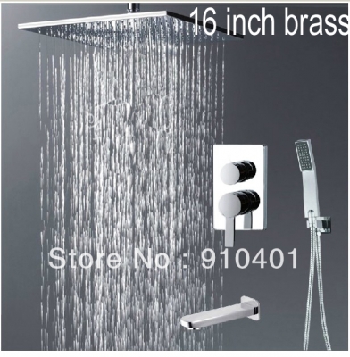 Wholesale And Retail Promotion Luxury 16"(40cm) Rain Shower Bathtub Faucet Set Shower Head With Hand Shower Tap