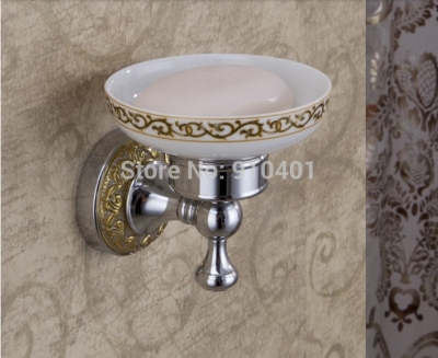 Wholesale And Retail Promotion Luxury Embossed Art Wall Mounted Soap Dish Holder With Ceramic Dish Chrome Brass