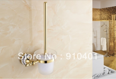 Wholesale And Retail Promotion Luxury Golden Brass Wall Mounted Bathroom Toilet Brushed Holder W/ Ceramic Cup [Bath Accessories-592|]