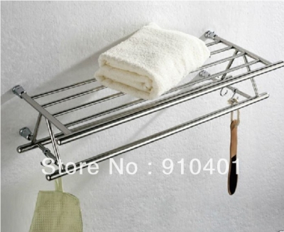Wholesale And Retail Promotion Luxury Wall Mounted Bathroom Towel Rack Holder Dual Towel Bar With Hooks Hangers [Towel bar ring shelf-5007|]