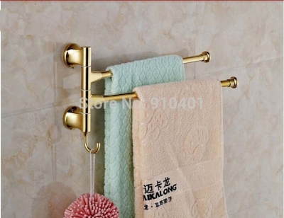 Wholesale And Retail Promotion Modern Style Golden Brass Towel Rack Holder Dual Swivel Towel Bar W/ Hook Hanger