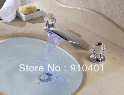 Wholesale And Retail Promotion NED Design LED Bathroom Waterfall Basin Faucet Dual Crystal Ball Sink Mixer Tap [LED Faucet-3215|]