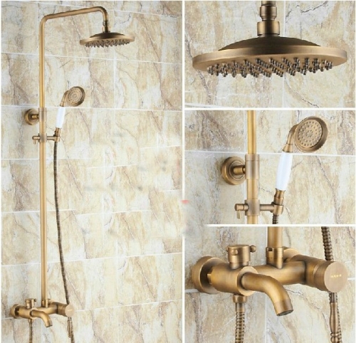 Wholesale And Retail Promotion NEW Antique Brass 8" Rain Shower Faucet Tub Mixer Tap W/ Ceramic Handheld Shower
