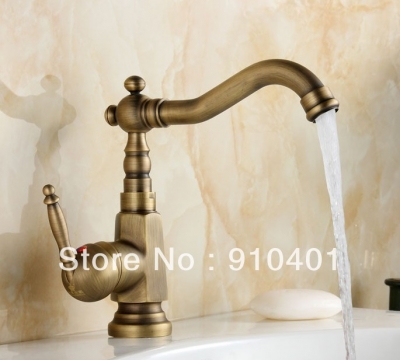 Wholesale And Retail Promotion NEW Deck Mounted Antique Brass Bathroom Basin Faucet Swivel Spout Sink Mixer Tap [Antique Brass Faucet-303|]