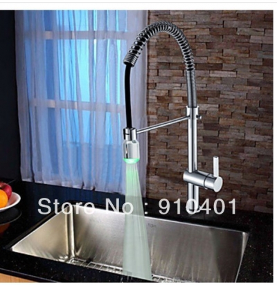 Wholesale And Retail Promotion NEW LED Color Changing Spring Kitchen Faucet Single Handle Vessel Sink Mixer Tap [LEDFaucet-3534|]