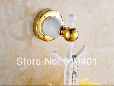 Wholesale And Retail Promotion NEW Luxury Golden Brass Bathroom Towel Coat Hooks Dual Robe Wall Mounted Hangers [Hook & Hangers-3099|]