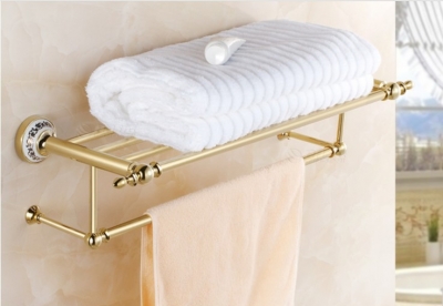 Wholesale And Retail Promotion NEW Luxury Golden Finish Solid Brass Wall Mounted Towel Shelf Towel Rack Holder