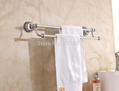 Wholesale And Retail Promotion NEW Modern Chrome Brass Bathroom Towel Rack Holder Dual Towel Bars Wall Mounted [Towel bar ring shelf-4838|]