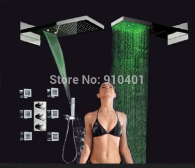 Wholesale And Retail Promotion NEW Thermostatic LED 22" Waterfall Shower Head Massage Jets Valve W/ Hand Shower