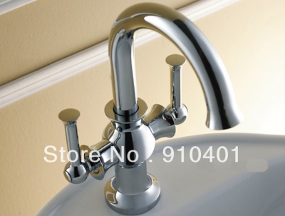Wholesale And Retail Promotion NEW chrome brass bathroom basin faucet double handles sink mixer tap swivel spout