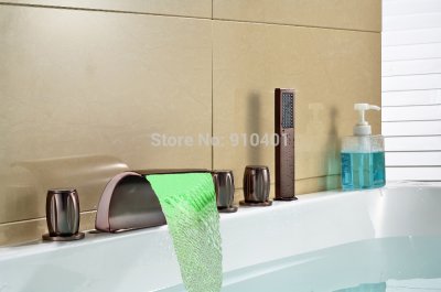 Wholesale And Retail Promotion Oil Rubbed Bronze Waterfall Bathroom Tub Faucet Roman Spout LED Color Changing [5 PCS Tub Faucet-218|]