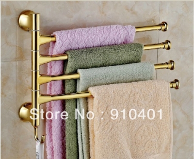 Wholesale And Retail Promotion Polished Golden Finish Brass Bathroom 5 Towel Bars Swivel 5 Bars Towel Holder