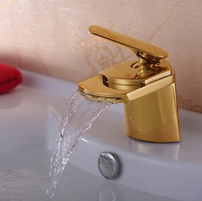 Wholesale And Retail Promotion Solid Brass Deck Mounted Waterfall Bathroom Faucet Single Handle Golden Mixer