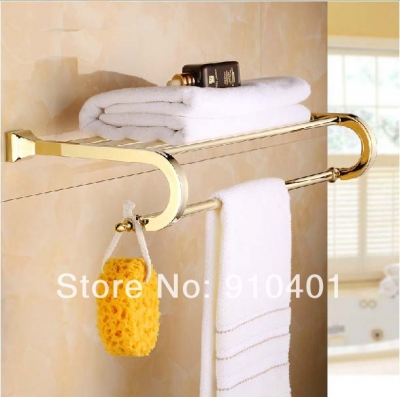 Wholesale and retail Promotion Modern Golden Brass Bathroom Shelf Towel Rack Holder Towel Shelf W/ Towel Bar [Towel bar ring shelf-4811|]