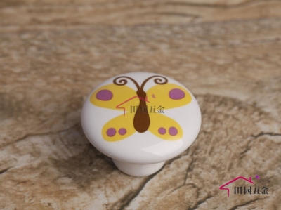 Yellow Butterfly Handle Children Door Cabinet Drawer Ceramic Knob Pulls MBS031-1