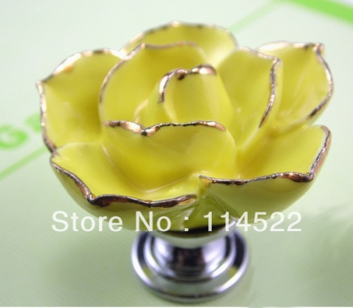 zinc alloy with hand made ceramic yellow rose knobs with gold edge cabinet pull jewellery hook knobs kids dresser knobs MG-18