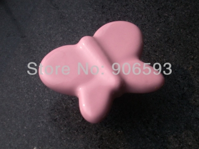 24pcs lot free shipping Pink porcelain sweet pink butterfly cartoon cabinet knob\\porcelain handle\\porcelain knob [Porcelain cartoon furniture knob-148|]