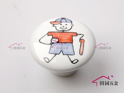 Cartoon Cute Handle Boy and Baseball Door Cabinet Drawer Ceramic Knob Pulls MBS038-4 [Handles&Knobs-99|]