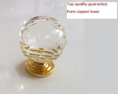 D60mm Free Shipping HOT SELLING pure copper base knob crystal glass knobs for kitchen cabinet dresser drawer