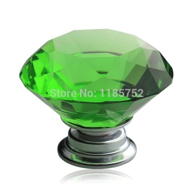Diamond Shaped Green Glass Crystal Cabinet Pull Drawer Handle Kitchen Door Knob Home Furniture Knob 10PCS Diameter 30mm