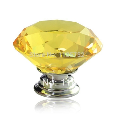 Diamond Shaped Yellow Glass Crystal Cabinet Pull Drawer Handle Kitchen Door Knob Home Furniture Knob 1PCS Diameter 30mm