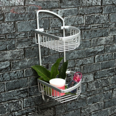 Dual Tier Space Aluminum Towel Bath Shower Basket Bar Shelf For Bathroom Shelves Rack Washroom [Washroom Accessory-459|]