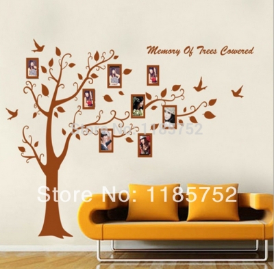 Family Photo Frame Tree Wall Stickers For Home Decor & Brown Tree With Photo Sticker For TV Background Complete Size 300*180cm [WallStickers-97|]