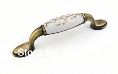 Fashion 10pcs 96mm Bronze Antique Furniture Ceramic Knobs and Pulls with Golden Flower Closet Dresser Knobs Wholesale