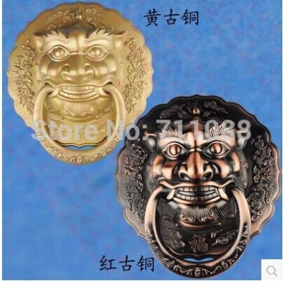 Handle Antique lion head door knocker large Chinese unicorn beast handle diameter 28CM [Bronzeknob-85|]