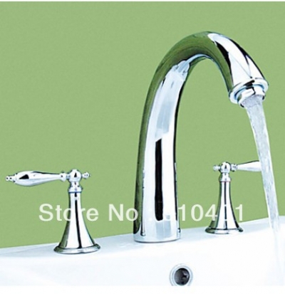 Luxury Deck Mounted Widespread Bathroom Faucet Roman Sink Basin Tap Mixer Chrome Finish 3pcs [Chrome Faucet-1771|]