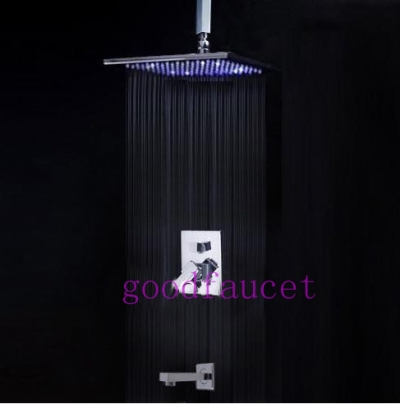 NEW Bathroom 8 inches Square Ceiling Mounted Rainfall Shower Set Faucet + Tub Mixer Tap Chrome Finish Single Lever [LED Shower-3517|]