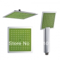 NEW Green romantic square style wholesale 2pcs bathroom rainfall 8 inchs shower head and hand shower chrome finish