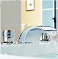 NEW Wholesale and retail Promotion Chrome Brass Bathroom Waterfall Basin Faucet Dual Handles Vanity Sink Mixer Tap