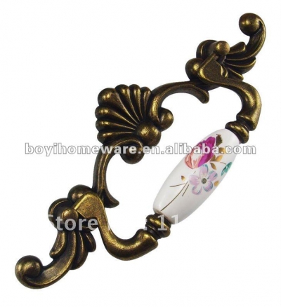 New design antique brass and ceramic door drop kitchen wardrobe closet handles knobs EK09-AB