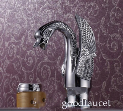 Retail - Luxury Brass Art Faucet, Swan Shape Faucet, Hot & Cold Water Tap Animal Faucet,With Swivel Handle Chrome