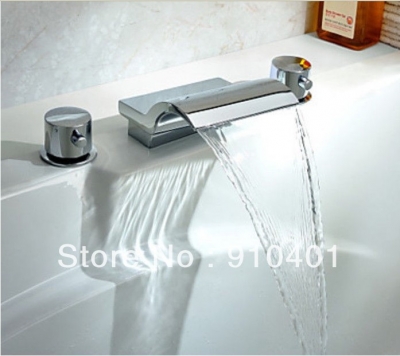 Wholesale And Retail Promotion Deck Mounted Waterfall Bathroom Basin Faucet Dual Handles Sink Mixer Tap Chrome