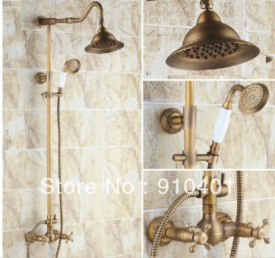 Wholesale And Retail Promotion Antique Brass Bathroom Shower Faucet Set Rain Overhead Hand Shower Dual Handle