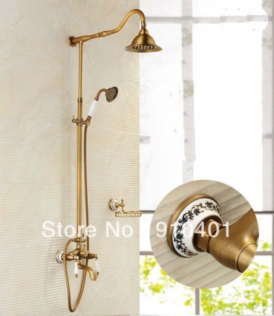 Wholesale And Retail Promotion Antique Brass Wall Mounted 6" Rainfall Shower Faucet Set Bathtub Mixer Shower