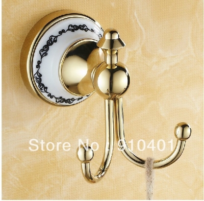 Wholesale And Retail Promotion Gold Wall Mountd Brass Bathroom Kitchen Hooks Dual Robe Towel Clothes Hangers [Hook & Hangers-3040|]