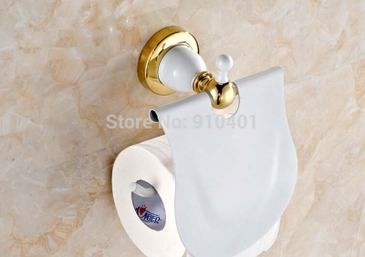 Wholesale And Retail Promotion Golden Brass Roll Toilet Paper Holder Bath Tissue Bar Wall Mounted White Color