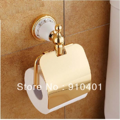 Wholesale And Retail Promotion Golden Finish Solid Brass Wall Mounted Tissue Holder With Cover Toilet Paper Bar [Toilet paper holder-4564|]