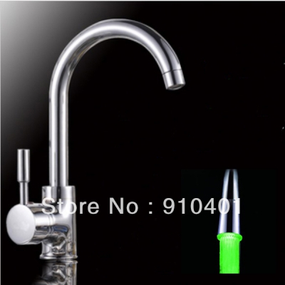 Wholesale And Retail Promotion LED Colors Chrome Brass Kitchen Faucet Single Handle Vessel Sink Mixer Tap [LEDFaucet-3525|]