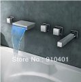 Wholesale And Retail Promotion LED Colors Chrome Brass Waterfall Bathroom Tub Faucet With Hand Shower Mixer Tap
