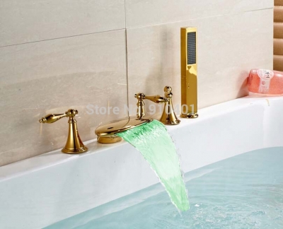 Wholesale And Retail Promotion Led Color Changing Waterfall Bathroom Tub Faucet 3 Handles Deck Mounted Mixer